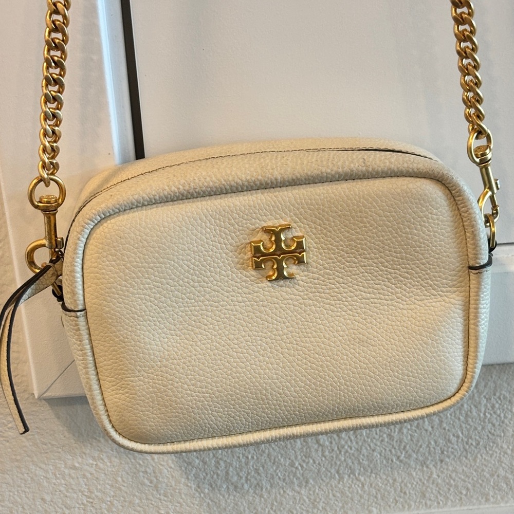 Tory Burch Cream Gold Crossbody Bag with Chain Strap